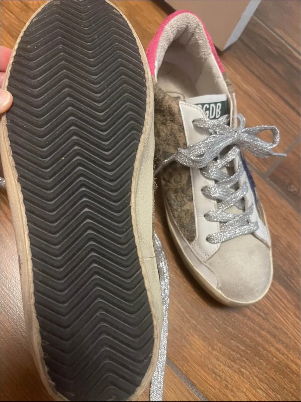 Golden Goose  Glitter Star Accent Casual Sneakers - White, Blue & Pink size 38